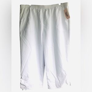 NWT Allison Daley Below-Knee White Pants Capris Elastic Waist Ruffle Leg Strings